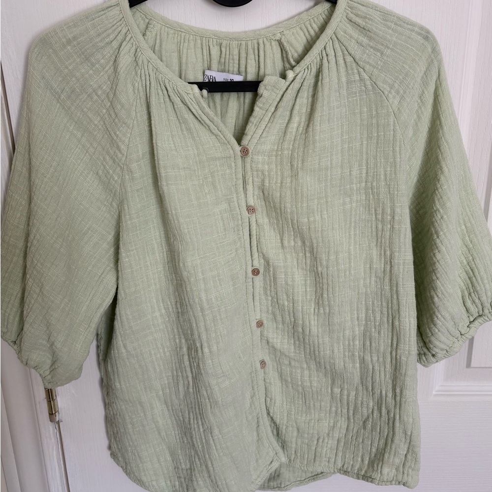 Zara Light Green Textured Blouse